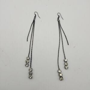 Y2K Sparkle Rhinestone Long Dangle Earrings Multi Strand Glam Party Statement